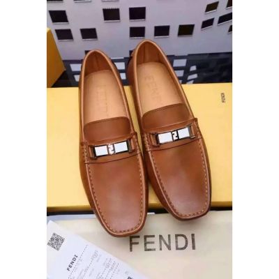  Fendi Two-tone Buckle Plaque Fashion Stitches Upper Male Black/Brown Calfskin Leather Loafers 