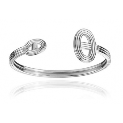 Hermes Chaine D'Ancre 24 Pig Nose Circle Cuff Bangle Silver Newest Victoria Style Lady Jewelry H114417B 00SH