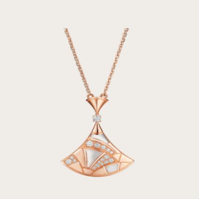 Bvlgari Ladies' Divas' Dream Mother Of Pearl & Crystals Pendant Necklace Silver/ Rose Gold Plated Jewelry 350065 Cl856964