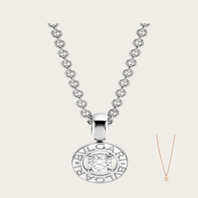 Bvlgari Bvlgari Women'S Round Pendant With Diamond  Necklace Silver/ Rose Gold Plated Celebrity Style Jewelry 340614 CL853447/340017 CL853337
