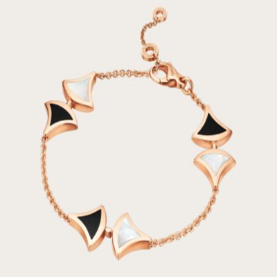 Bvlgari Divas'Dream Mother Of Pearl & Onyx Bracelet Pink Gold Plated Engagement Gift Women Jewelry BR856995