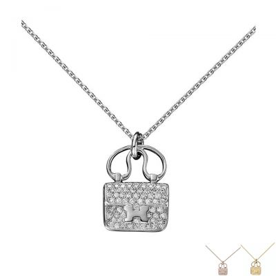 Hermes Constance Amulette 18K Gold Diamonds Celebrity H109615B 00 Necklace Vouge Handbag Pendant