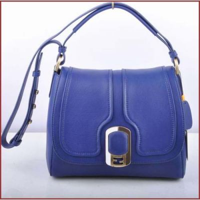 Fendi Chameleon Black-White Enamel & Golden Double F Buckle Ladies Blue Ferrari Leather Flap Shoulder Bag  