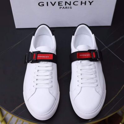 High Quality Givenchy Logo Letter Signature Red & Black Nylon Band Men's White Genuine Leather Sneakers