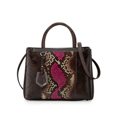 Fendi 2Jours Fashion Python Slim Top Handle Ladies Mini Tote Bag Brown-Magenta Leather Trimming 