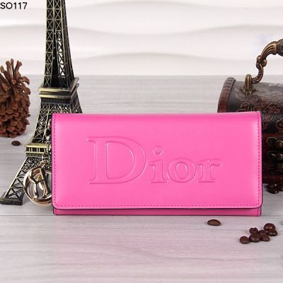 Christian Dior Female Peach Smooth Leather Dior Logo Flap Wallet Baby Blue Lining 