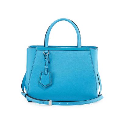 2017 Fendi Ladies Mini Blue Leather 2Jours Shopping Tote Bag  Expandable Gusset Silver Hardware 