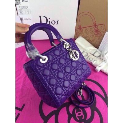  Medium Leather Dior "Lady Dior" Cannage Quilted Purple Crossbody Bag Silver Pendant Price Italy  
