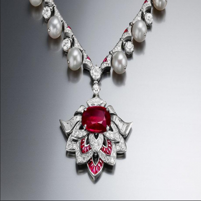 Bvlgari Festa High Jewelry Collection Pearl Necklace Earrings Set Flower Shape Pendant Ruby & Crystals Sale Malaysia 