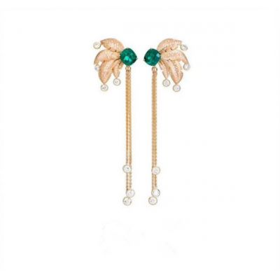 Piaget Sunny Side Of Life High Jewelry Rose Gold-plated Tassel Drop earrings Crystals & Emerald Celebrities Sale