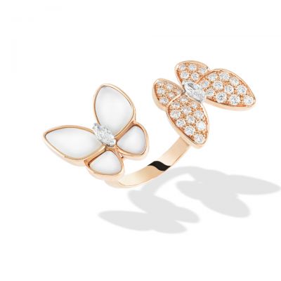Van Cleef & Arpels Two Butterfly Between The Finger Ring Flying Beauties White Mother-of-pearl Diamonds VCARO7AL00 