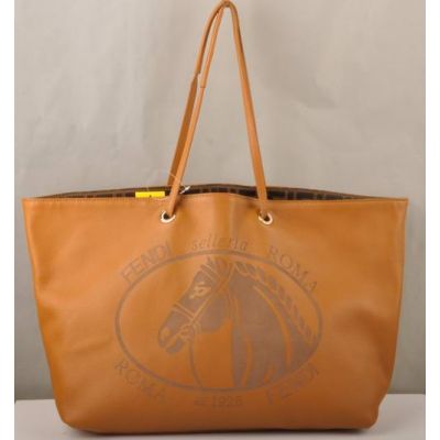 Fendi Ladies Earth Yellow Lichee Leather Horse Pattern Slim Strap Large Shoulder Bag  
