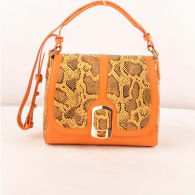  Fendi Orange Snake Veins & Ferrari Leather Ladies Chameleon Flap Messenger Bag Enamel-Golden F Buckle 