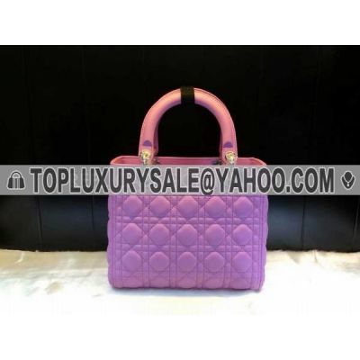 2017 Light Purple Dior Lady  Cannage Quilted Totes Bag Silver Hardware Calfskin Leather 