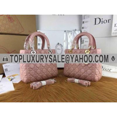  Dior Default Cannage Quilted Leather Pink Totes Silver & Golden D.I.O.R Charm Medium 