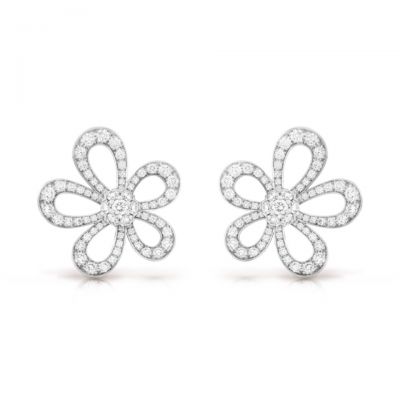 Van Cleef & Arpels VCARP05100 VCA White Diamond High Jewellery CVA008 Flowerlace Stud Earrings 