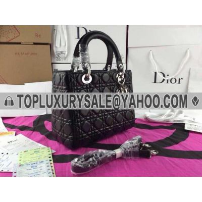 Timeless Pieces Black Medium Leather Dior Lady CAL44551 N0 Cannage Totes Bag Protective Base Silver Studs 