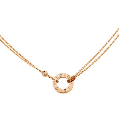 Cartier Love Diamond Necklace Replica B7224509 Pink Gold Double Chain Europe Sale