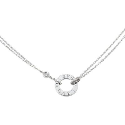 Classic Cartier Love  Double Chain 2 Diamonds Circle Pendant Female Necklace Silver/Yellow Gold/Rose Gold B7219500 