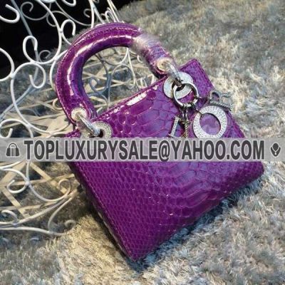 Elegant Style Dior Lady Purple Snakeskin Patent Leather Totes Diamonds Hardware  Crossbody Bag Online 