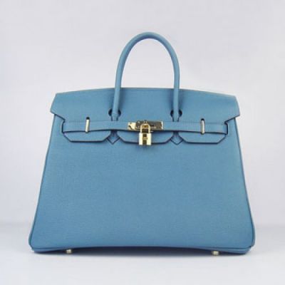 Women's Medium Hermes Birkin Lace Flap Baby Blue Leather Belt Handbag Golden Hardware Going Out 