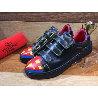 Spring Latest Valentino Superhero Green Stitches High End Calfskin Leather Velcro Strap Sneakers For Boy