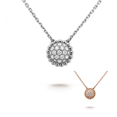 VCA Fake Perlee Diamants Pendant White/Pink Gold Round Diamonds Necklace VCARO9PC00 VCARO9PE00