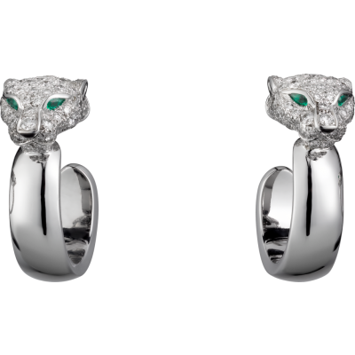 Luxury 2018 Cartier Panthère de Cartier White/Rose Gold Emeralds Onyx Diamonds   Earrings UK N8515007 