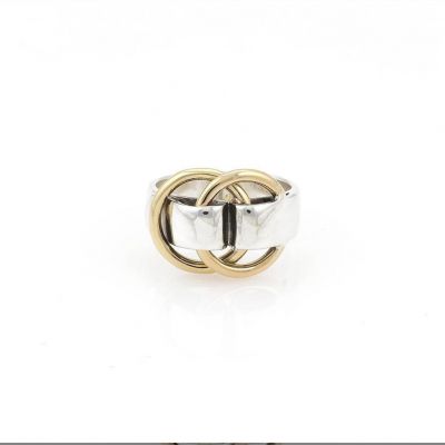 2021 Unique Style Hermes Double Interlocking Circles Charm Unisex  Yellow Gold & 925 Silver Two-tone Ring For Sale