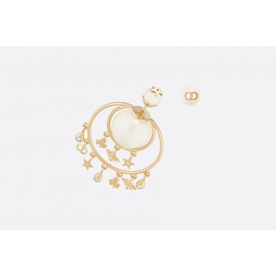 2019 Women's Dior Tribales Flower/Bee/Star/CD Charmmings Yellow Gold Asymmetry Pearl Earrings E0955TRIRS_D301
