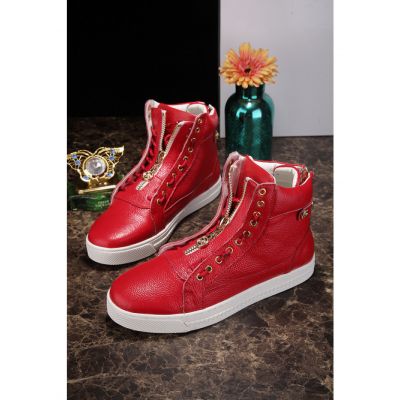 Top Sale Versace Yellow Gold Plated Available Zipper Concealed Laces Ladies Leather High-Top Sneakers Three Colors 