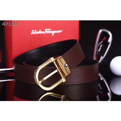 Good Reviews Montblanc Fashion Single Tongue Buckle Black/Burgundy Epsom Leather Guy Leisure Belt 35mm
