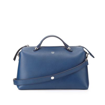 2017 Fendi Royal Blue Womens By The Way Silver Zipper Leather Large Handbag Flat Handle 8BL125SQ9F0KR1