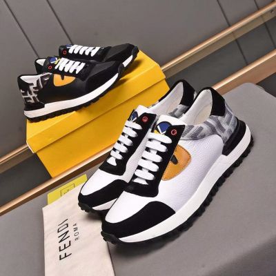 Classic Style Fendi F Logo Monster Motif  Low-top Males Cow Leather Lace-up Sneakers Price Online 