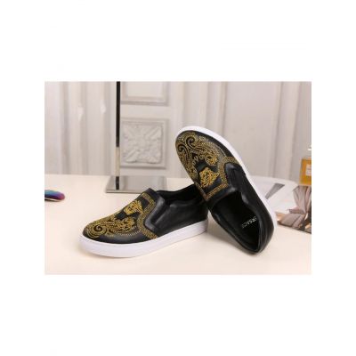 2017 Spring/Fall Versace Medusa Embroidery Pattern Womens Slip-on  Jacquard Calfskin Leather Loafers Black/White