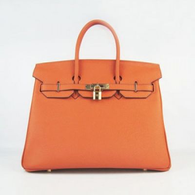 Hermes Medium 35CM Ladies Birkin Handbag Orange Calfskin Leather Golden Lock & Key Top Handle  