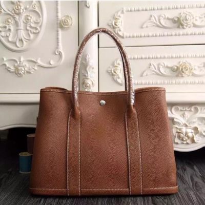 Hermes 31CM Garden Party Narrow Rounded Top Handle Camel Leather Small Ladies Tote Sale   