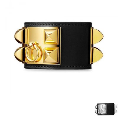 Vintage Hermes Collier de Chien Black Leather Bracelet Extra Wide For Couples H068440CC89S H068440CK89S 