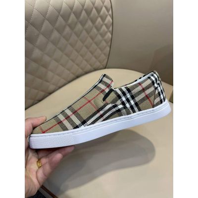 2021 Summer Fashion Burberry Leather Lining Beige Check Ultra Lightweight White Sole Mens Slip-on Shoes Price List