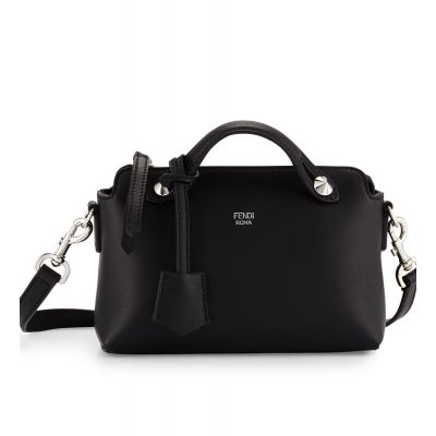 Women's Fendi Black By The Way Mini Leather Silver Zipper  Boston Bag Flat Handles 8BL1241D5F0GXN