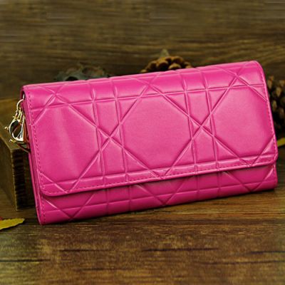 Most Fashion Ladies Dior Rose Red Patent Leather Flap Cannage Continental Wallet Golden Hardware 