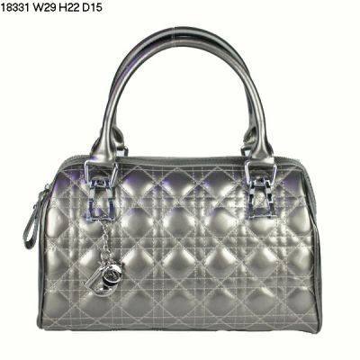 Low Price Dior Silver Grey Patent Leather "Lady Dior" Cannage Quilted Boston Bag Top Handle