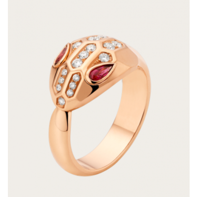 Bvlgari Serpenti Ruby Snake Eyes Crystals Band Silver /Rose Gold Plated Party Style Lady Jewelry AN857719