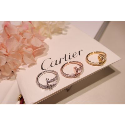  Cartier Juste Un Clou Half Paved Diamond White/Yellow/Rose Gold Plated Single Circle Stud Couple Ring B4231500/B4231400/B4231600