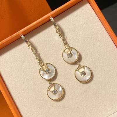 Cartier Yellow Gold Amulette De Douoble White MOP Diamonds & Opal  Pendants Drop Earrings For Ladies 