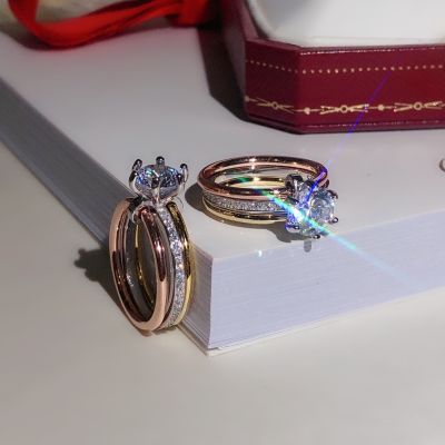  Cartier Trinity Women's Crystal Three Hoops Connection Single Big Diamond Ring Top Quality Shine Jewelry