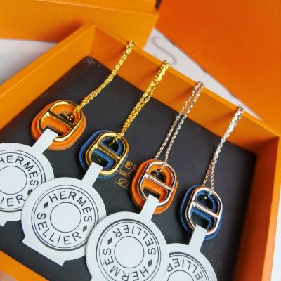 2021 Classic Hermes O'Maillon Anchor Chain Shaped Leather And Gold-tone Pendant Necklace For Ladies Silver/Yellow Gold
