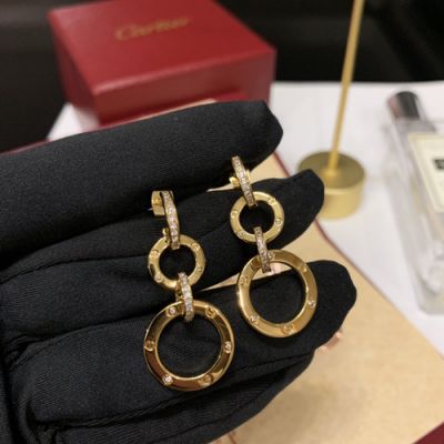 Replica Cartier Love Collection Screw Pattern Closed Circles Chain Diamonds Yellow Gold/Rose Gold Earrings For Female