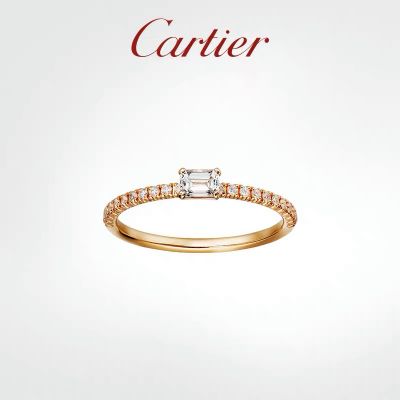 Hot Selling Cartier Etincelle de Cartier Fashion Paved Diamonds Ring Ladies Rectangle Crystal Wedding Ring Rose Gold  B4216700