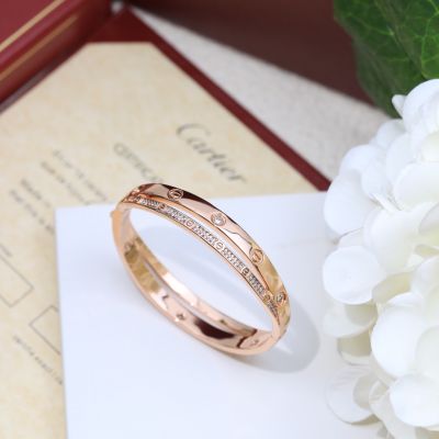  Cartier Love Women'S Narrow Screw Pattern Paved Diamonds Double Ring Staggered Rose Gold Bracelet Low Price Wedding Jewelry